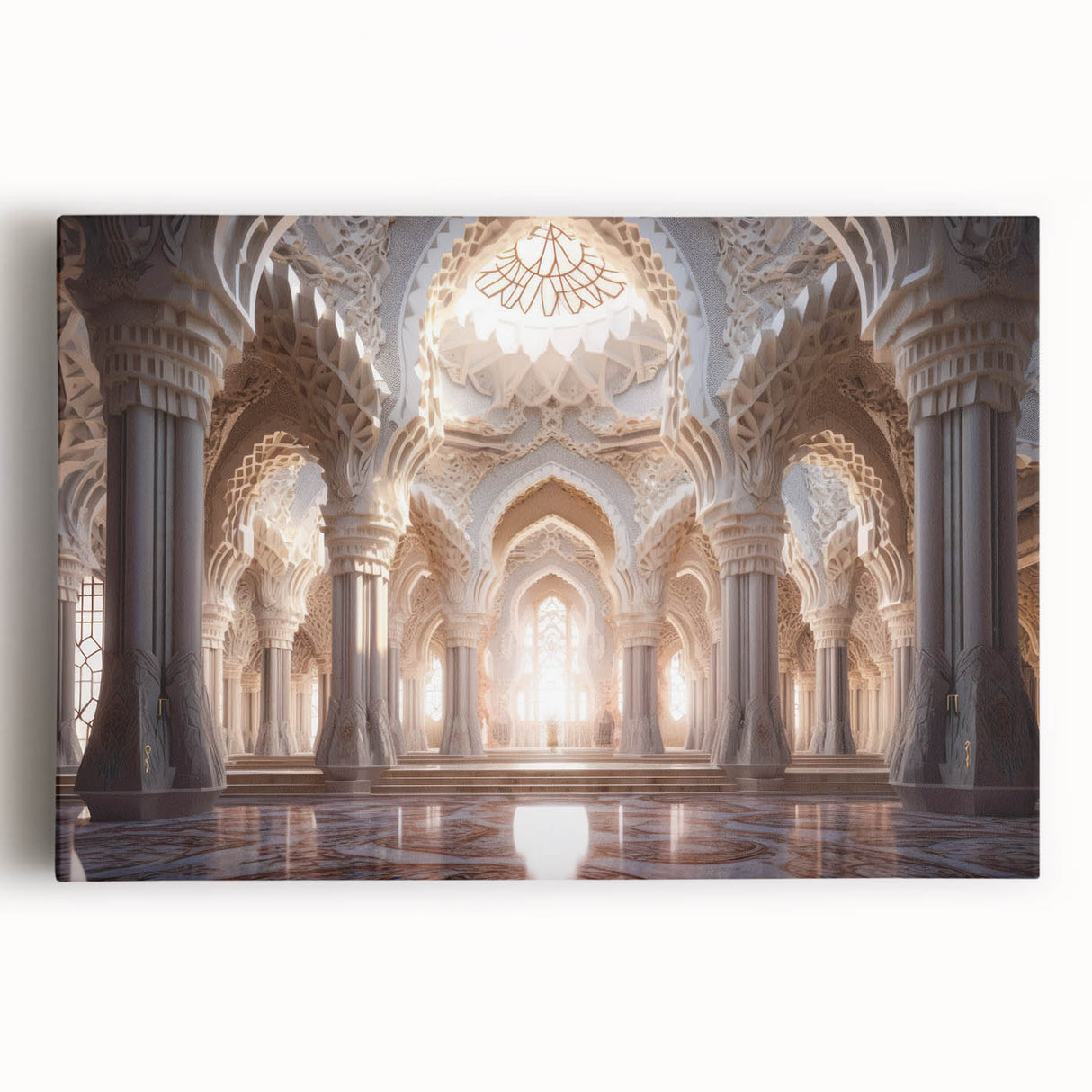 Black and white print of a palace architecture on stretched canvas, ideal for kitchen wall art.