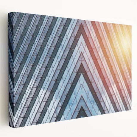 Side view of a large art canvas featuring a skyscraper design in monochrome tones, suitable for kitchen wall art.