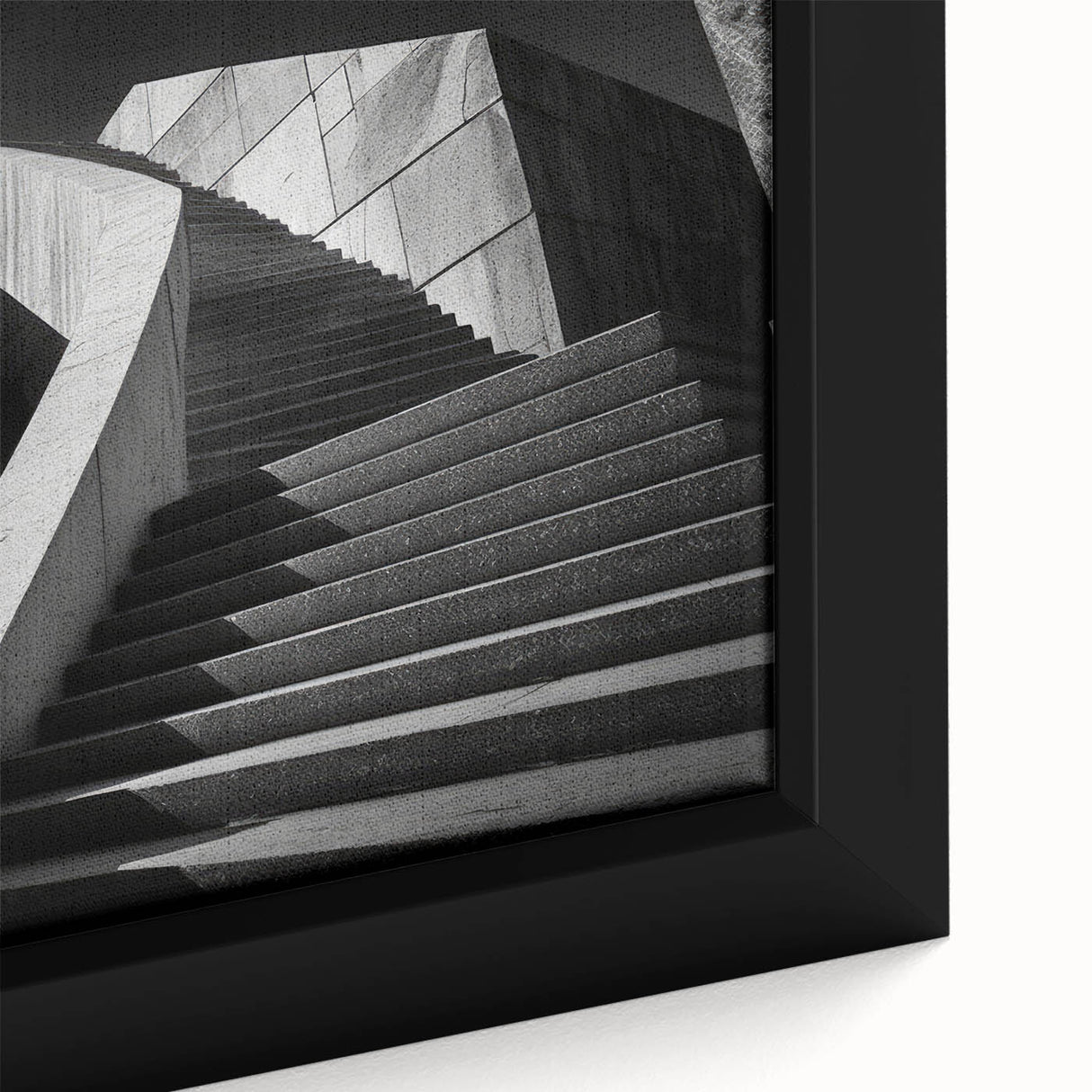 Extra large black wall art featuring a textured staircase design in colorful art style, framed canvas.