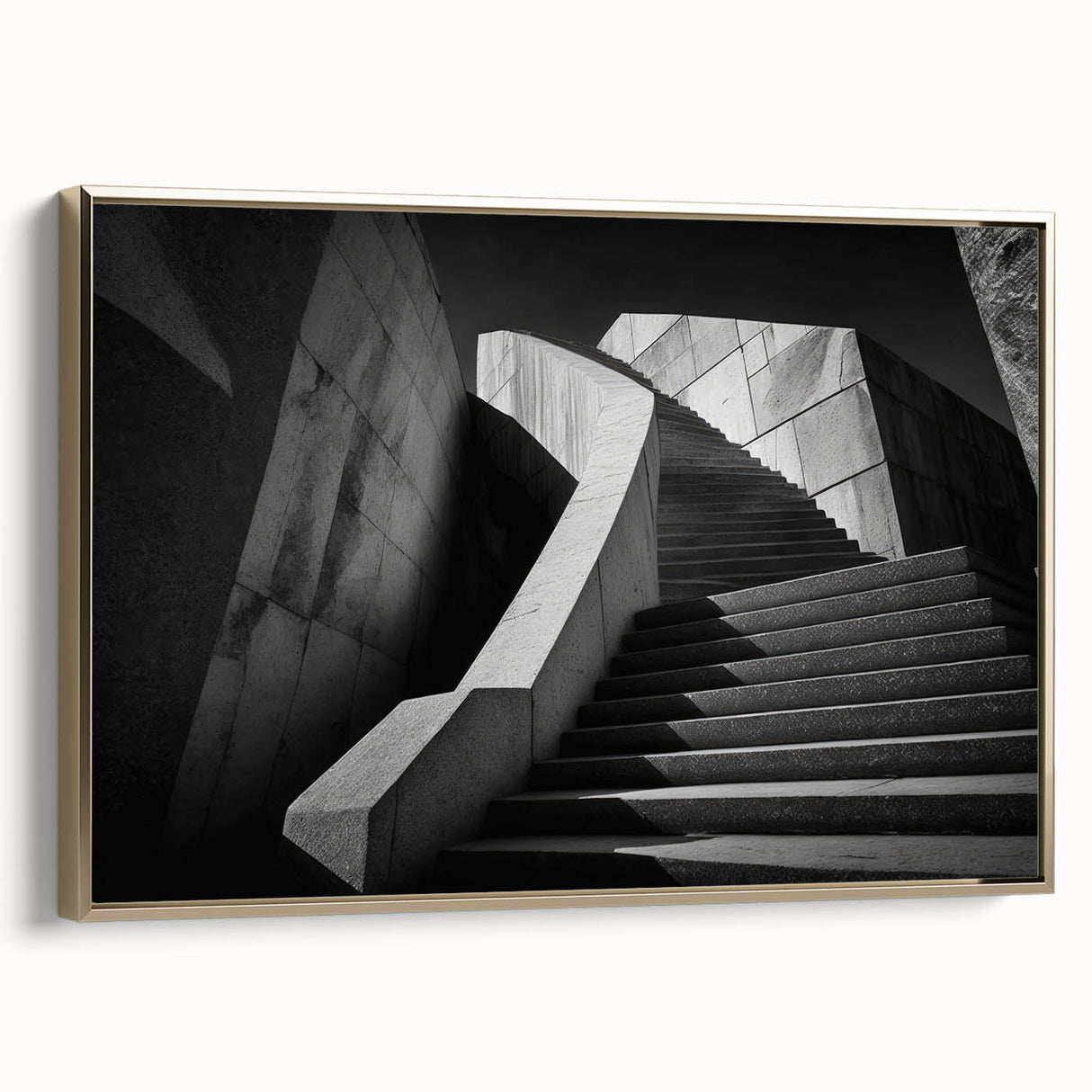 Framed canvas featuring a vintage poster art of a black staircase in a landscape setting, ideal for bedroom wall decor.