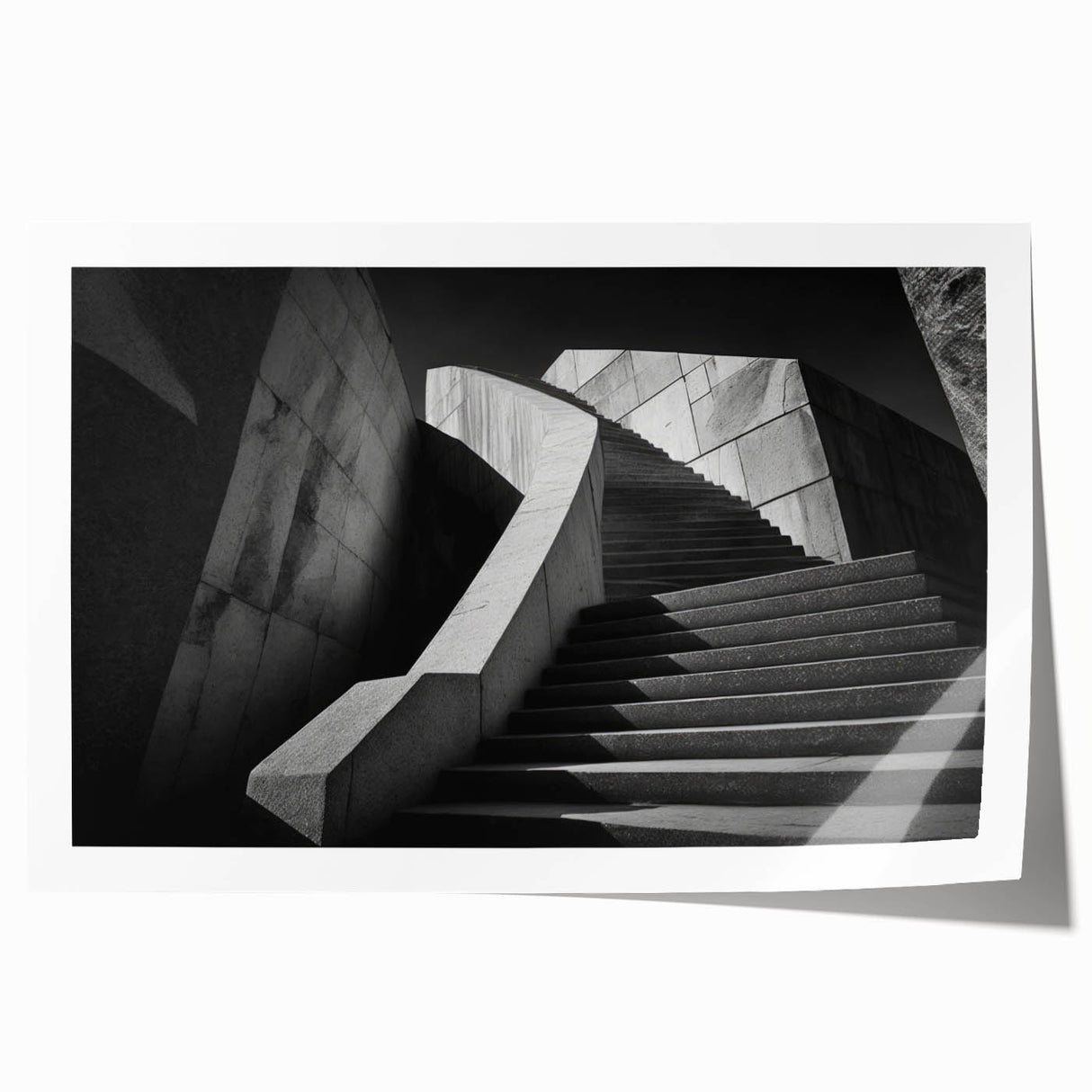 Spiral staircase design in muted gray tones on a large rolled canvas print, suitable for dining room or bathroom.