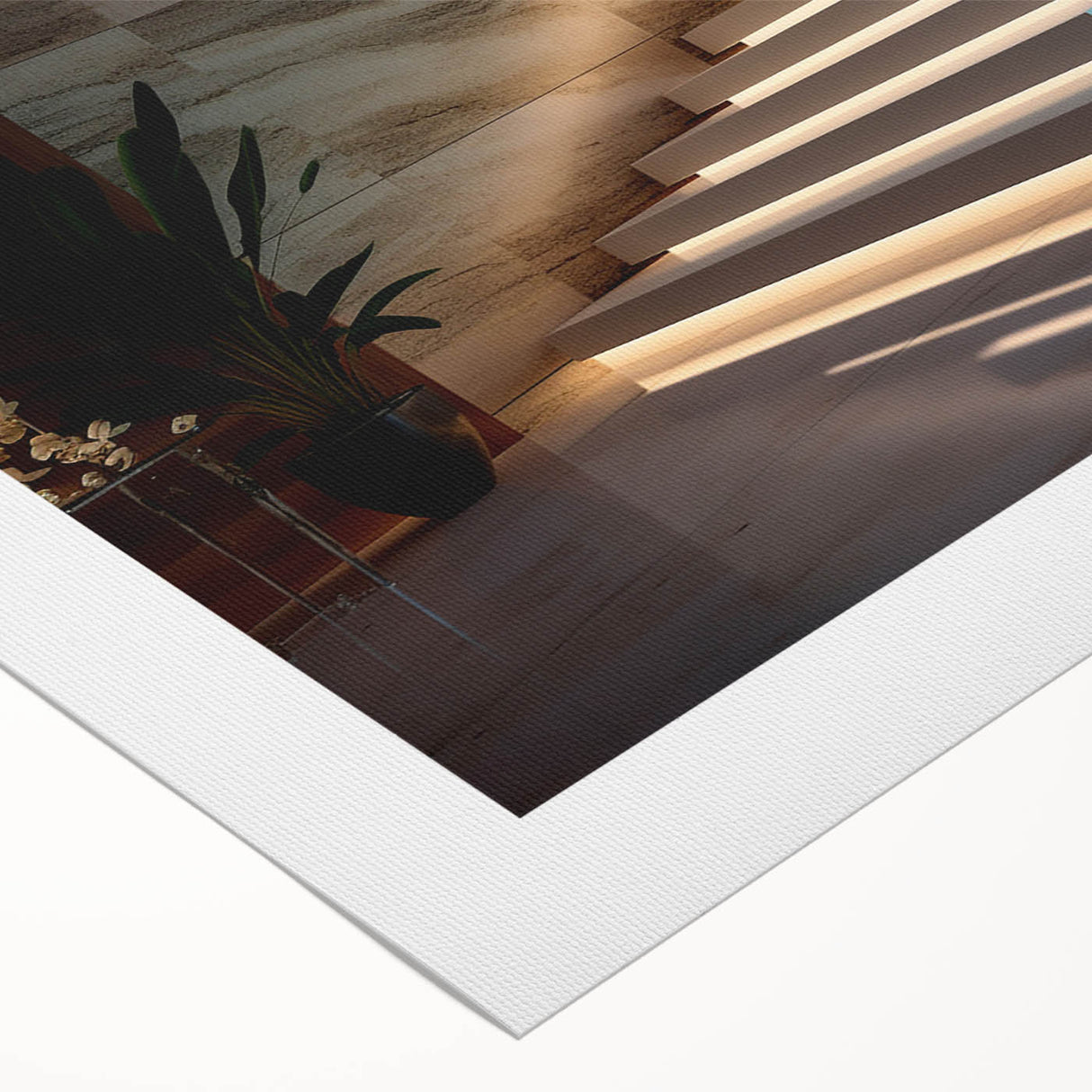 Art deco poster featuring a spiral staircase in monochrome, printed on rolled canvas, suitable for dining room walls.