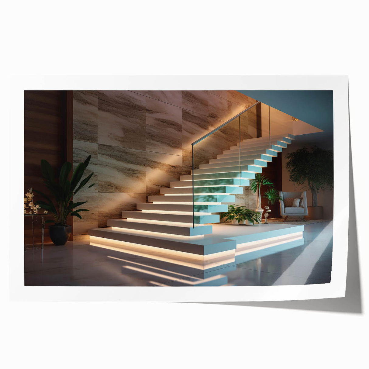 Rolled print of a spiral staircase in grayscale, ideal for art wall dining room decor.