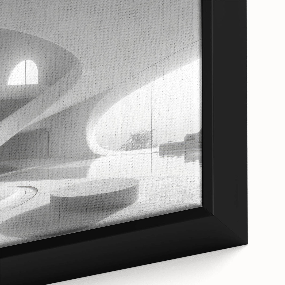 Close-up of a black wall art on framed canvas featuring a colorful, textured staircase design.