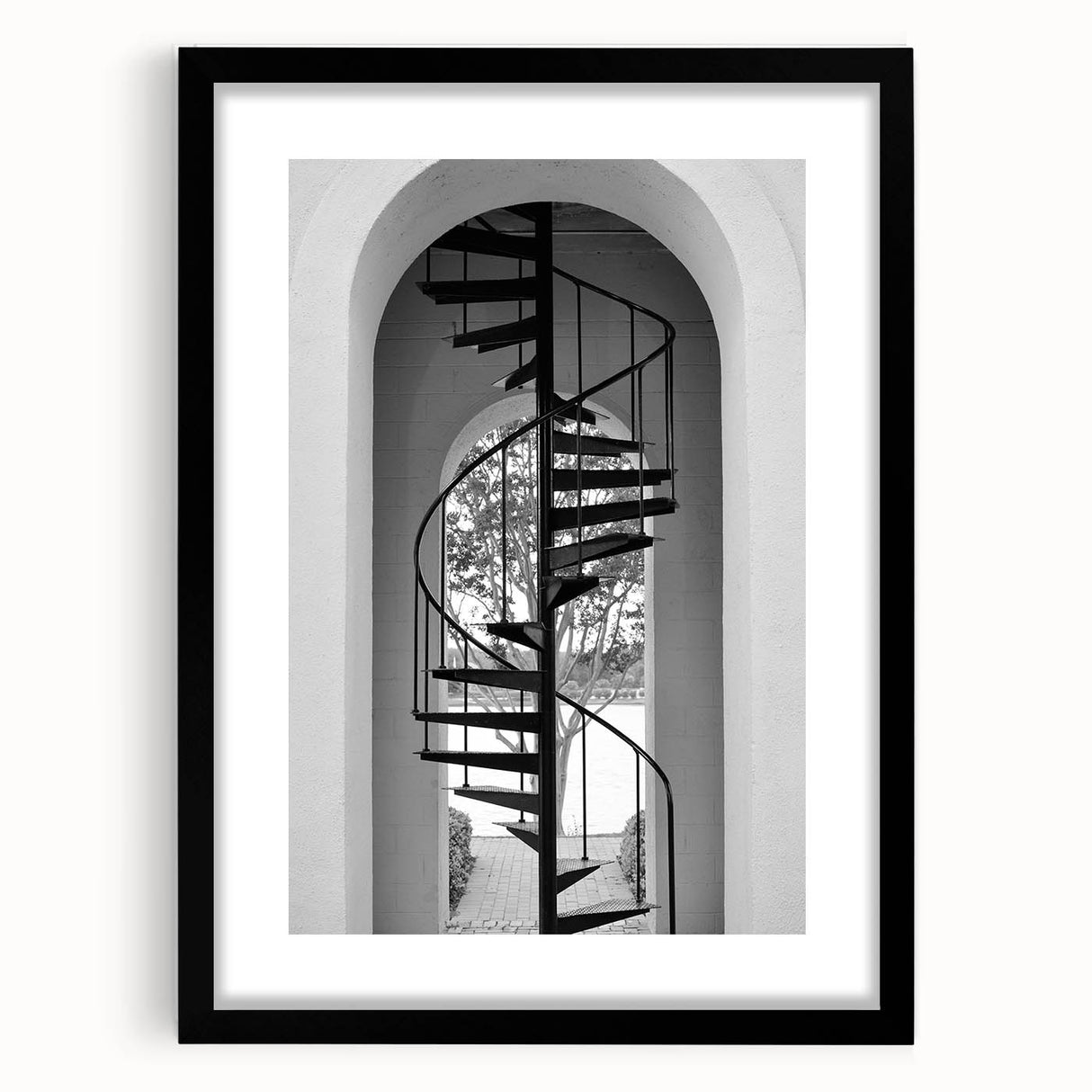 Extra large abstract art print of a colorful, textured staircase design on a black framed canvas.