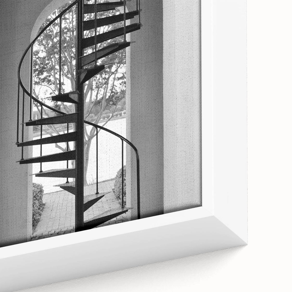 Black wall art featuring a close-up of a textured staircase design in vibrant colors on a framed canvas.