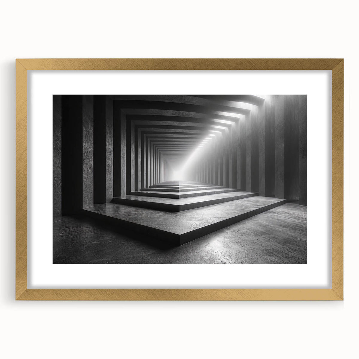 Extra large abstract art print featuring textured, overlapping circles in earth tones, framed in gold.