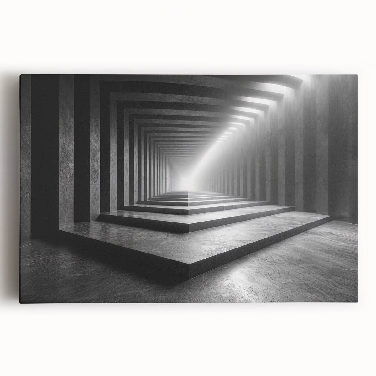 Black and white stretched canvas of architectural tunnel design, ideal for kitchen wall art.