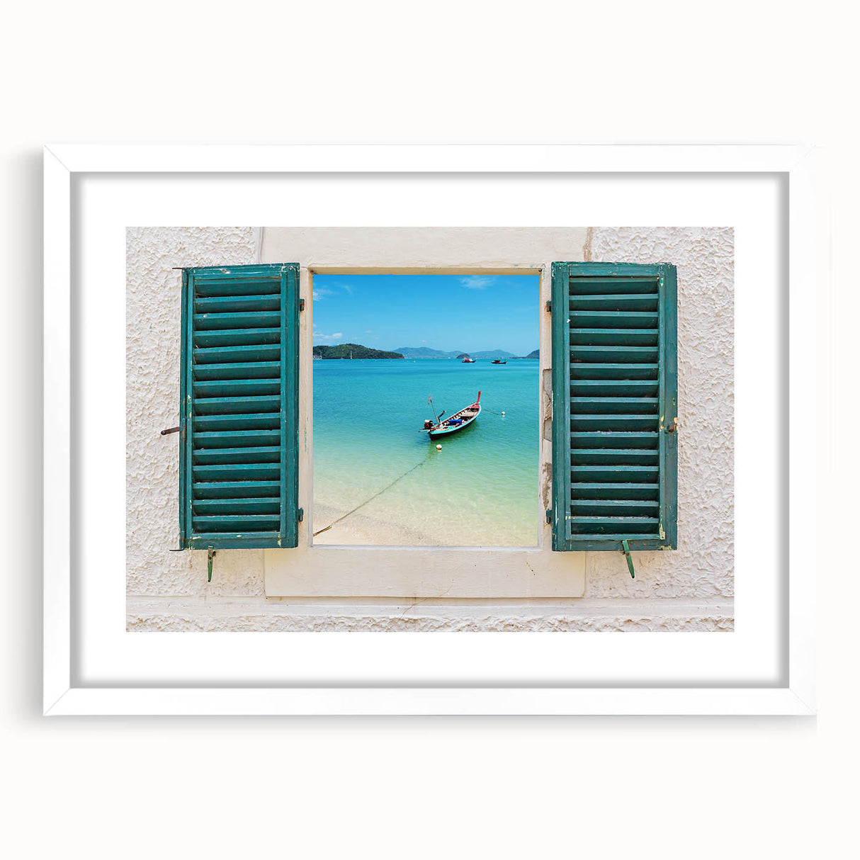 Extra large abstract art print featuring a textured window design in muted earth tones, framed with a white mat.