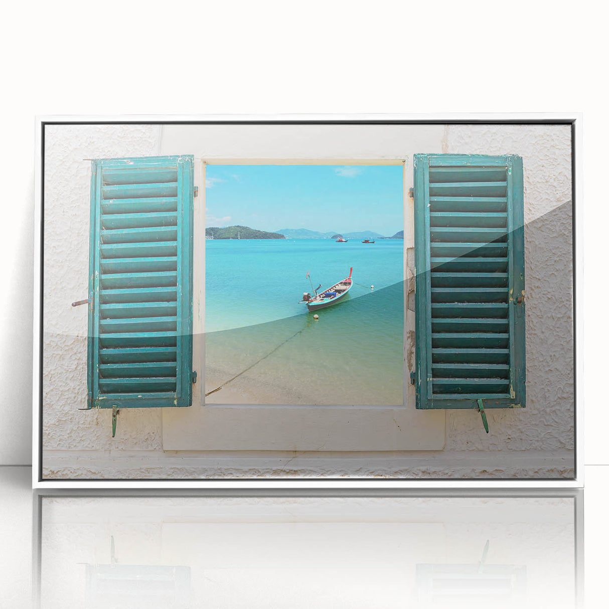 Mid-century modernist acrylic print of an architectural window design in grayscale, ideal for nursery wall art.