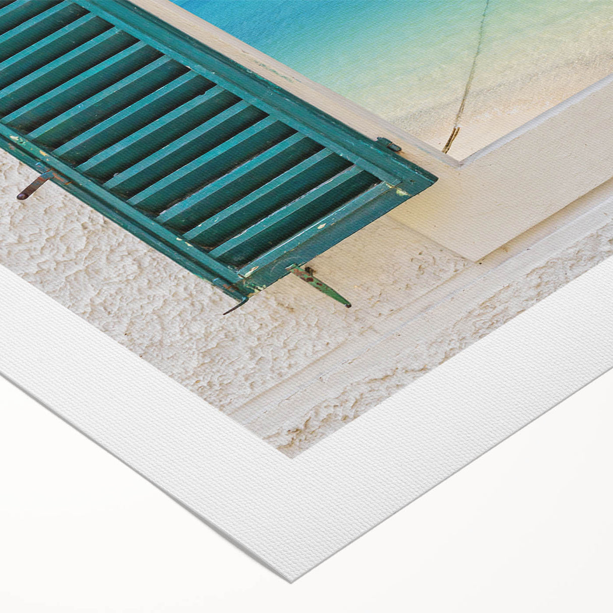 Art deco poster featuring a geometric window design in black and white on rolled canvas.