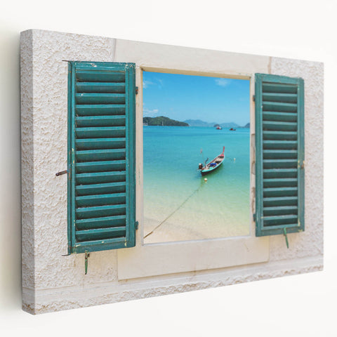 Large canvas print featuring a detailed architectural window design in muted gray tones, ideal for kitchen wall art.