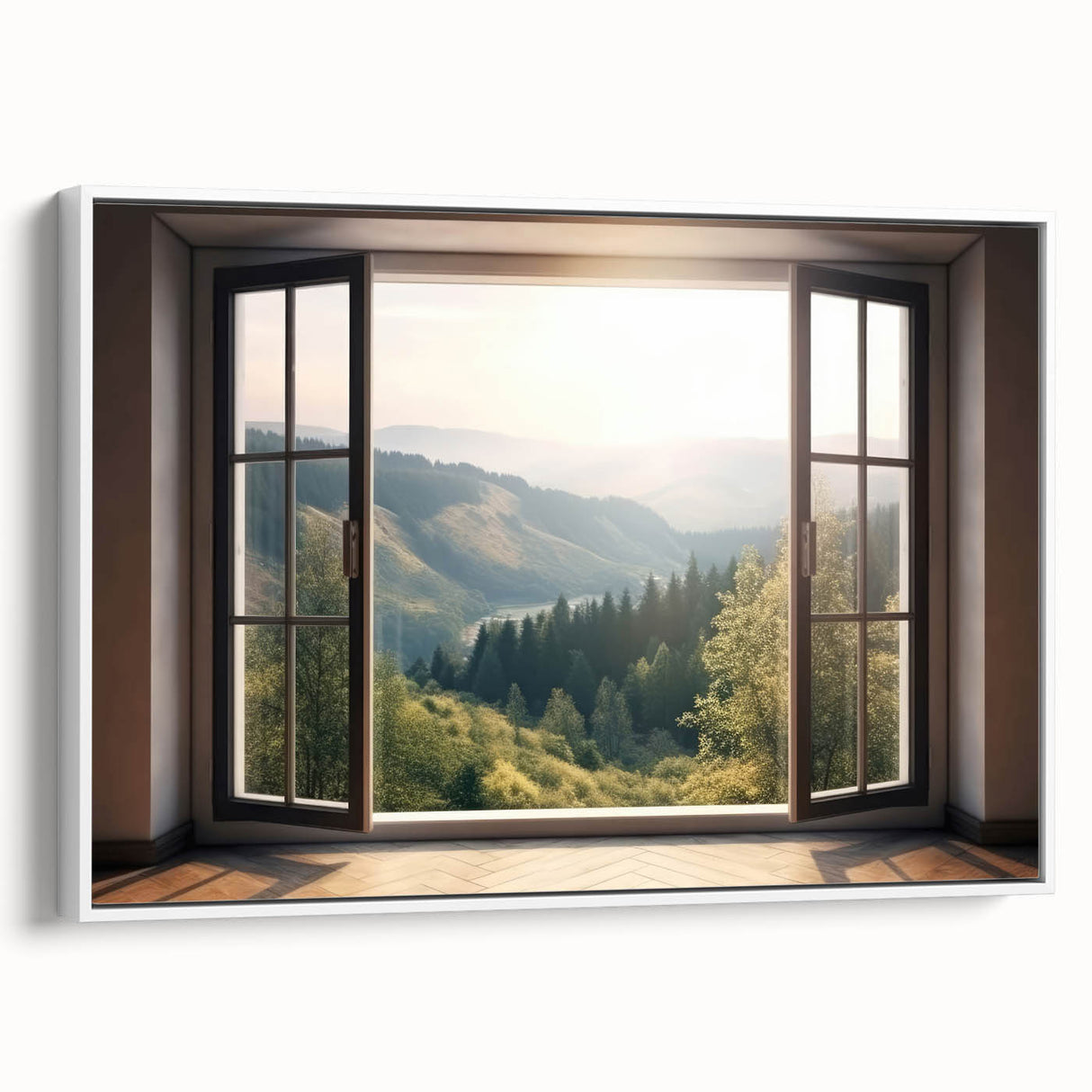 Framed canvas of a vintage black and white landscape painting, ideal for bedroom wall art.