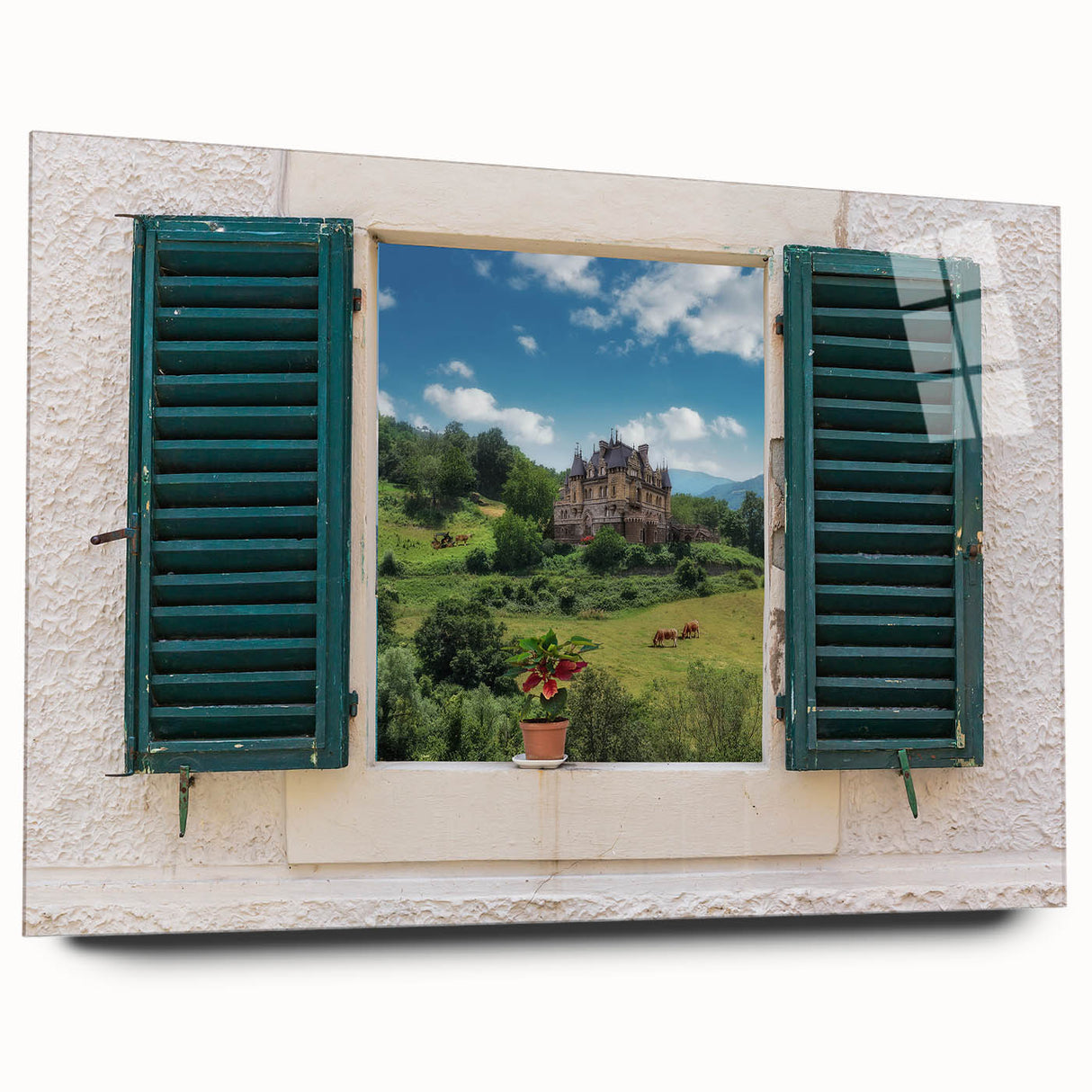 Large abstract wall art on acrylic glass depicting a geometric pattern in muted gray.