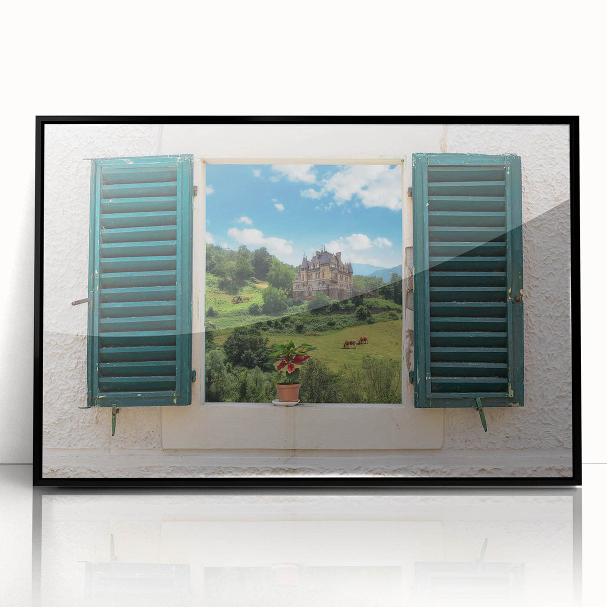 Large abstract wall art featuring geometric patterns in black and white, framed in acrylic.