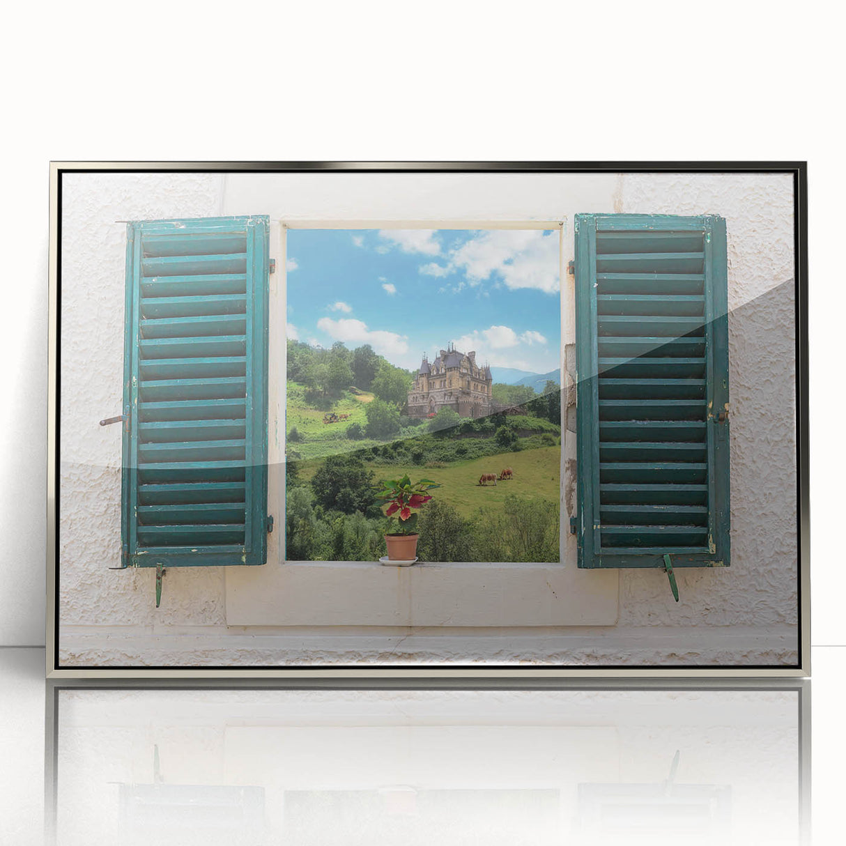 Art deco poster featuring geometric patterns and silver tones on an acrylic frame, suitable for modern art wall decor.