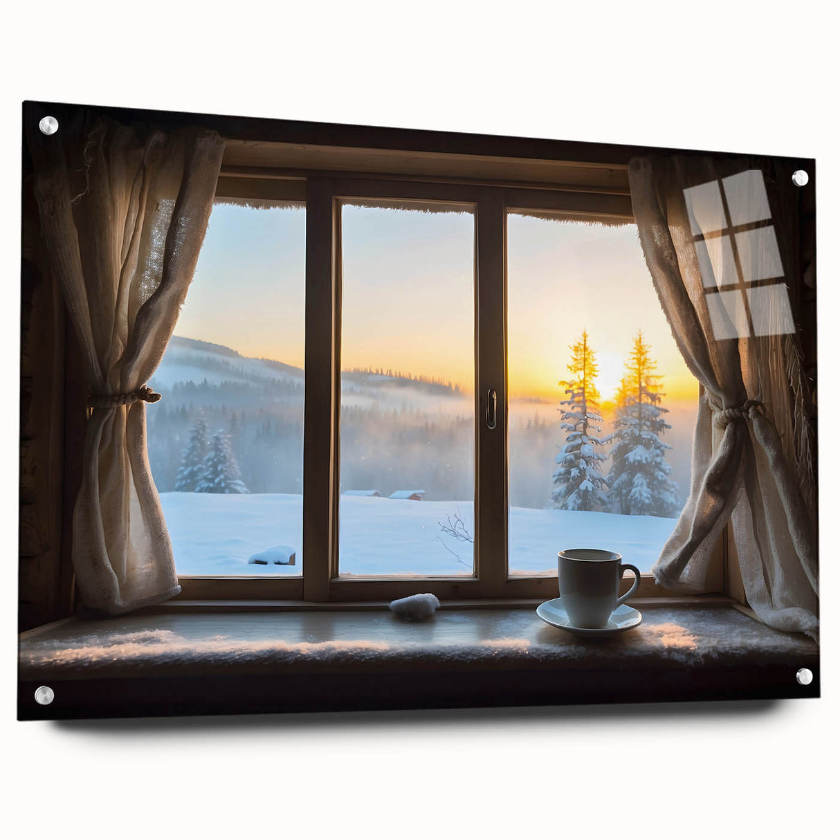 Large abstract wall art on acrylic glass featuring geometric patterns in muted earth tones.