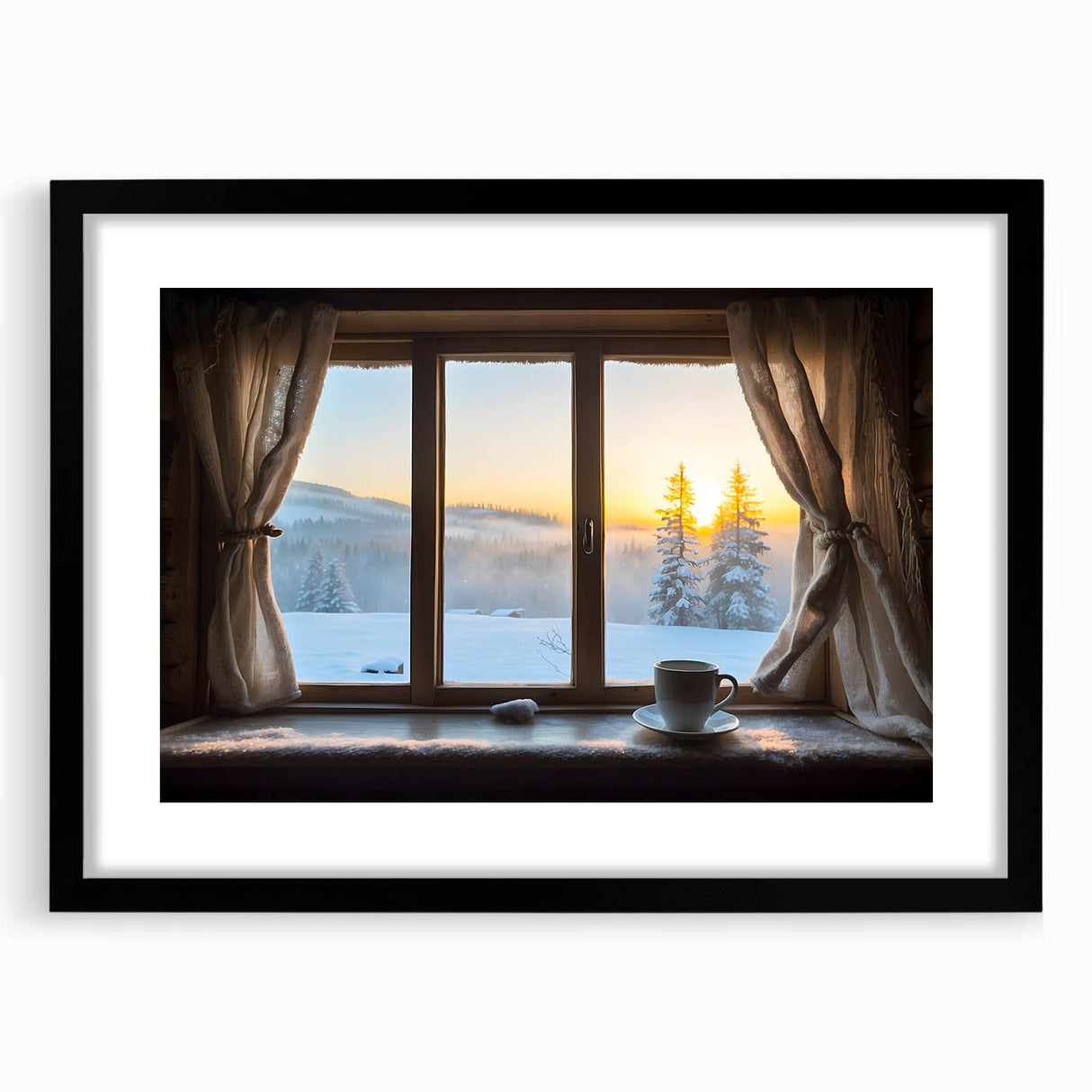 Extra large abstract art print featuring colorful, textured window design on a black framed canvas.
