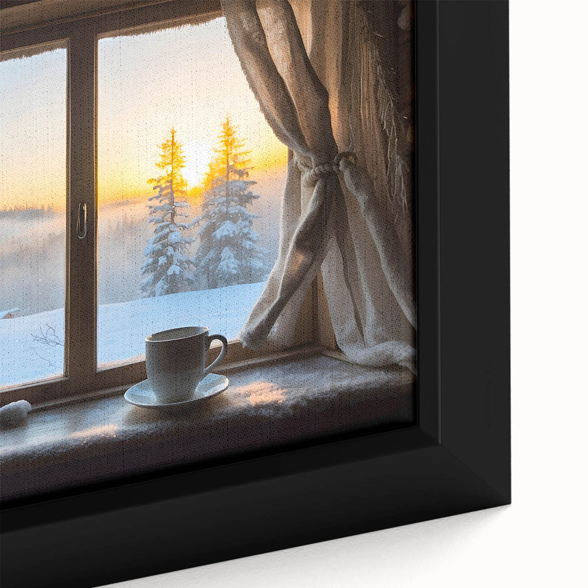 Extra large black wall art featuring a close-up of colorful, textured window architecture on framed canvas.