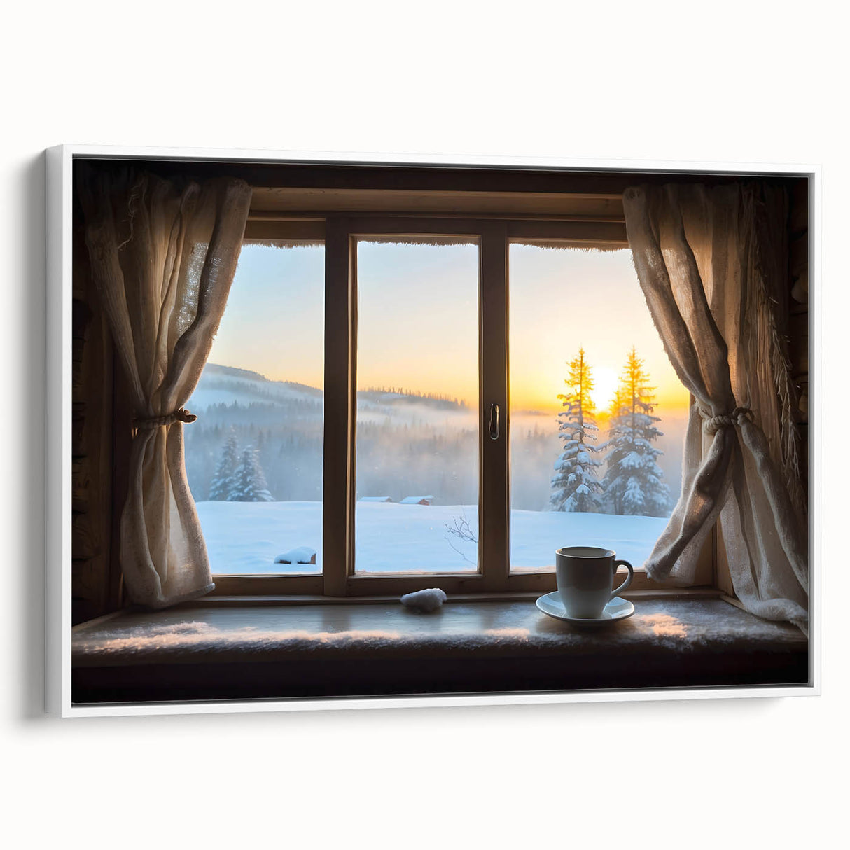Framed canvas featuring a vintage black and white landscape painting, ideal for bedroom wall art.