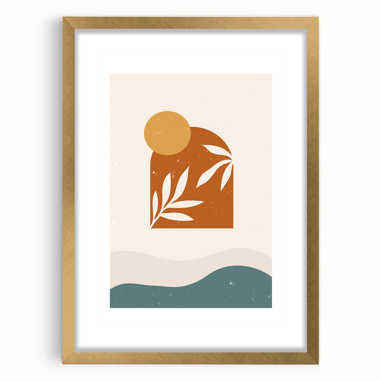 Boho Sun & Leaf Abstract Wall Art | Warm Earthy Minimalist Decor Print