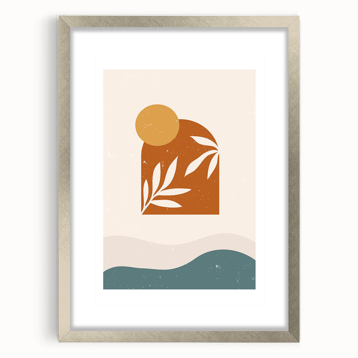 Boho Sun & Leaf Abstract Wall Art | Warm Earthy Minimalist Decor Print