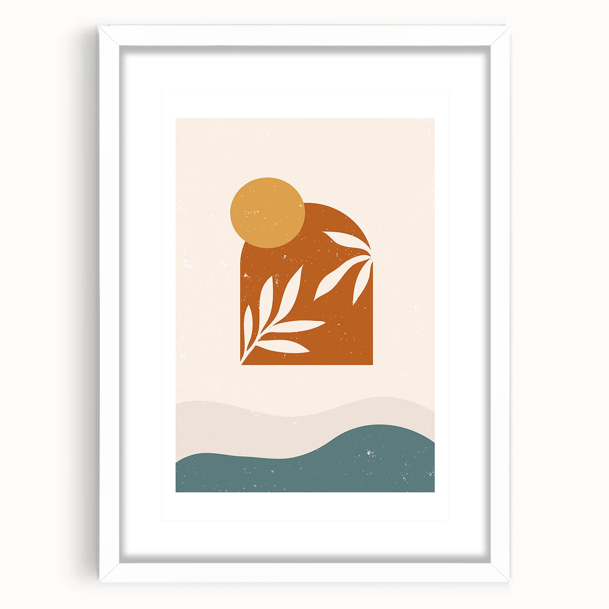 Boho Sun & Leaf Abstract Wall Art | Warm Earthy Minimalist Decor Print