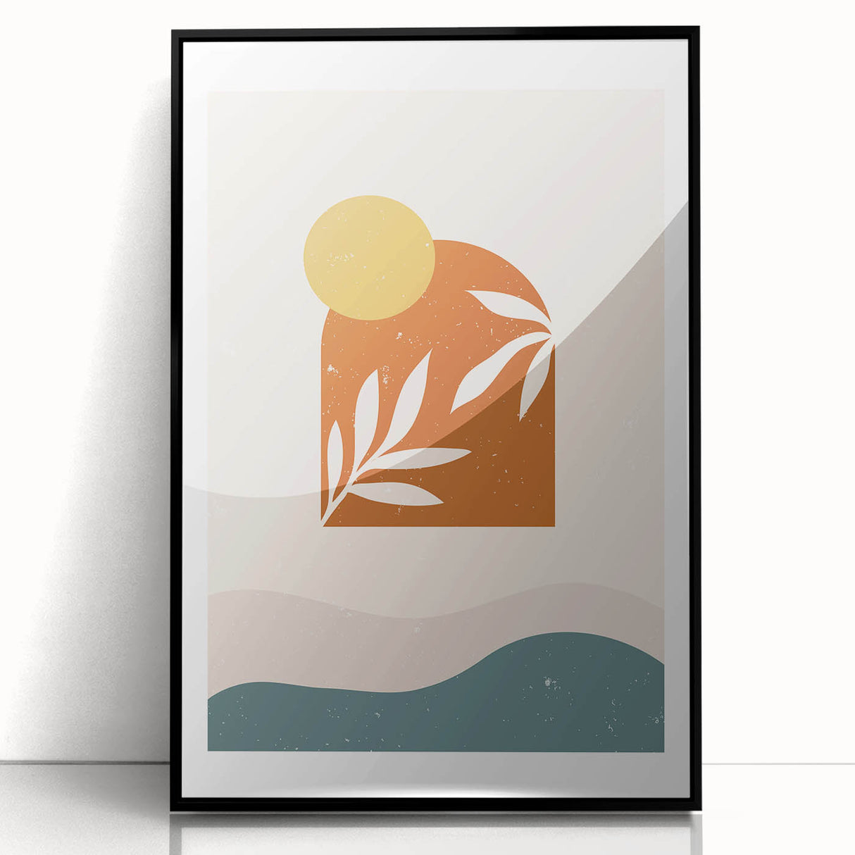 Boho Sun & Leaf Abstract Wall Art | Warm Earthy Minimalist Decor Print