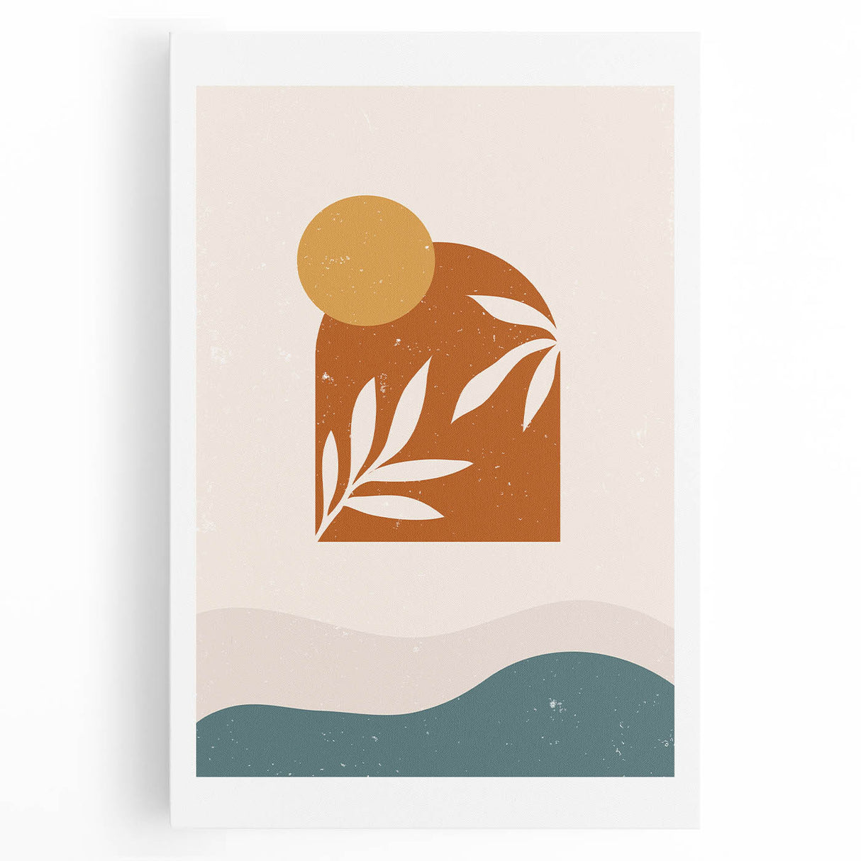 Boho Sun & Leaf Abstract Wall Art | Warm Earthy Minimalist Decor Print