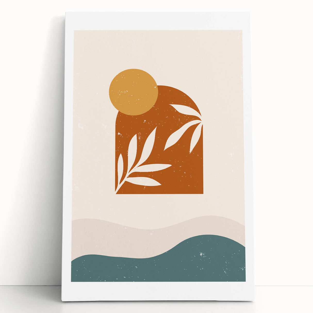 Boho Sun & Leaf Abstract Wall Art | Warm Earthy Minimalist Decor Print
