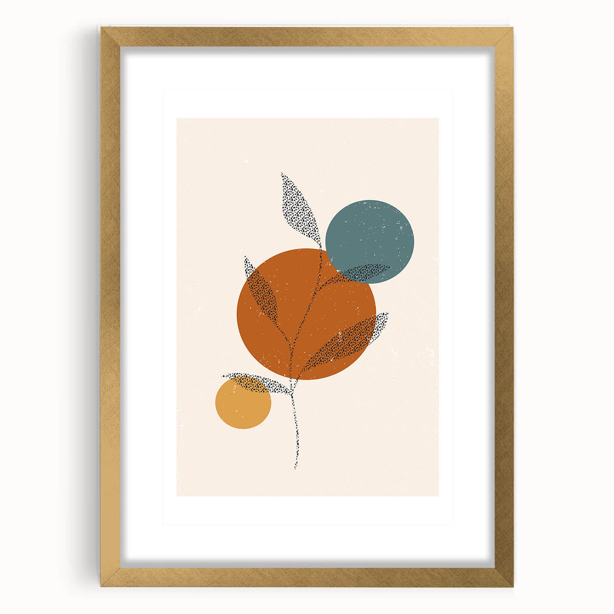Boho Minimalist Leaf Art Print | Earthy Orange and Teal Circle Design