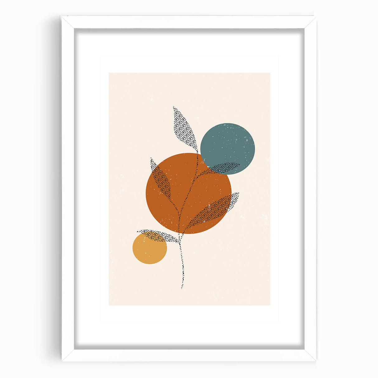 Boho Minimalist Leaf Art Print | Earthy Orange and Teal Circle Design