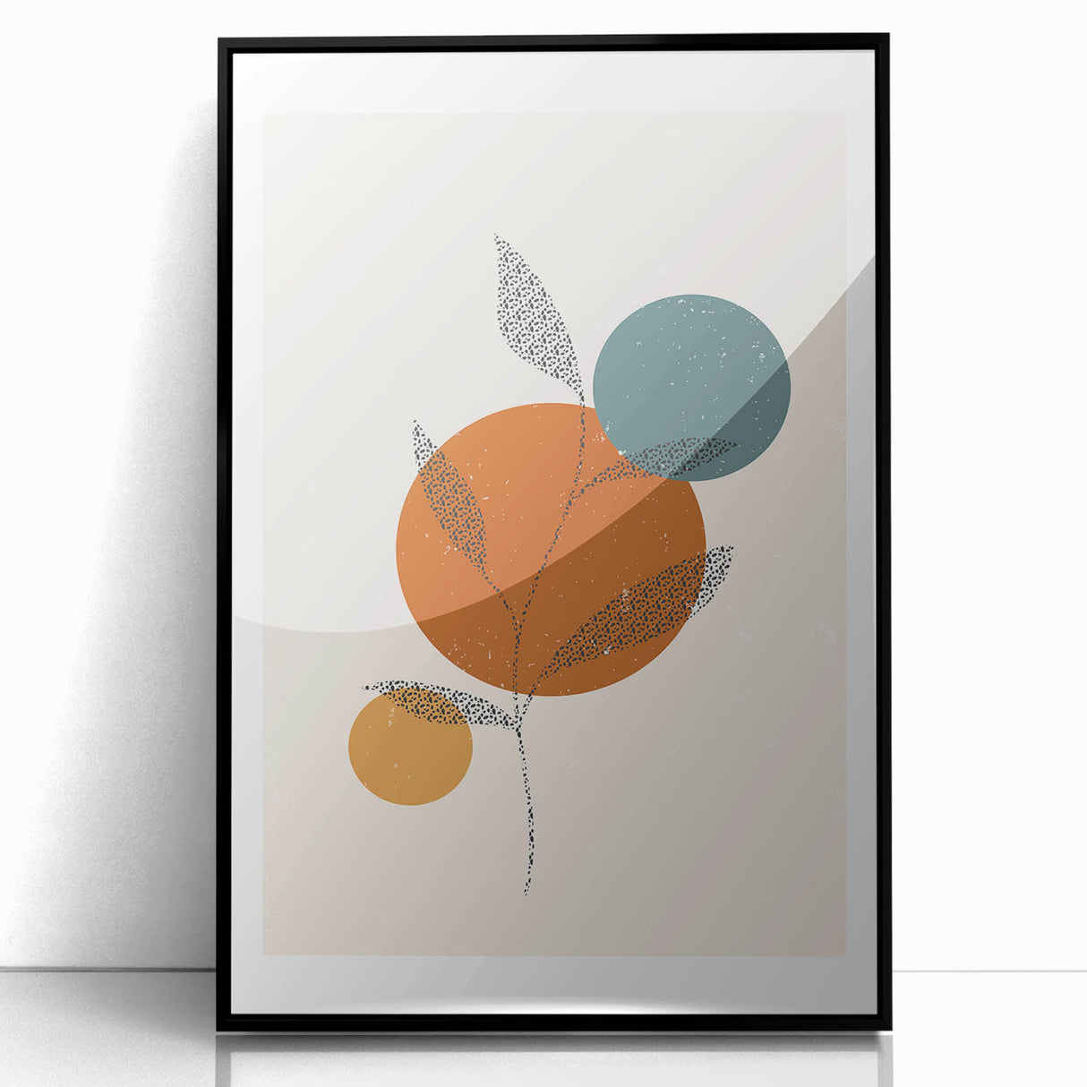 Boho Minimalist Leaf Art Print | Earthy Orange and Teal Circle Design