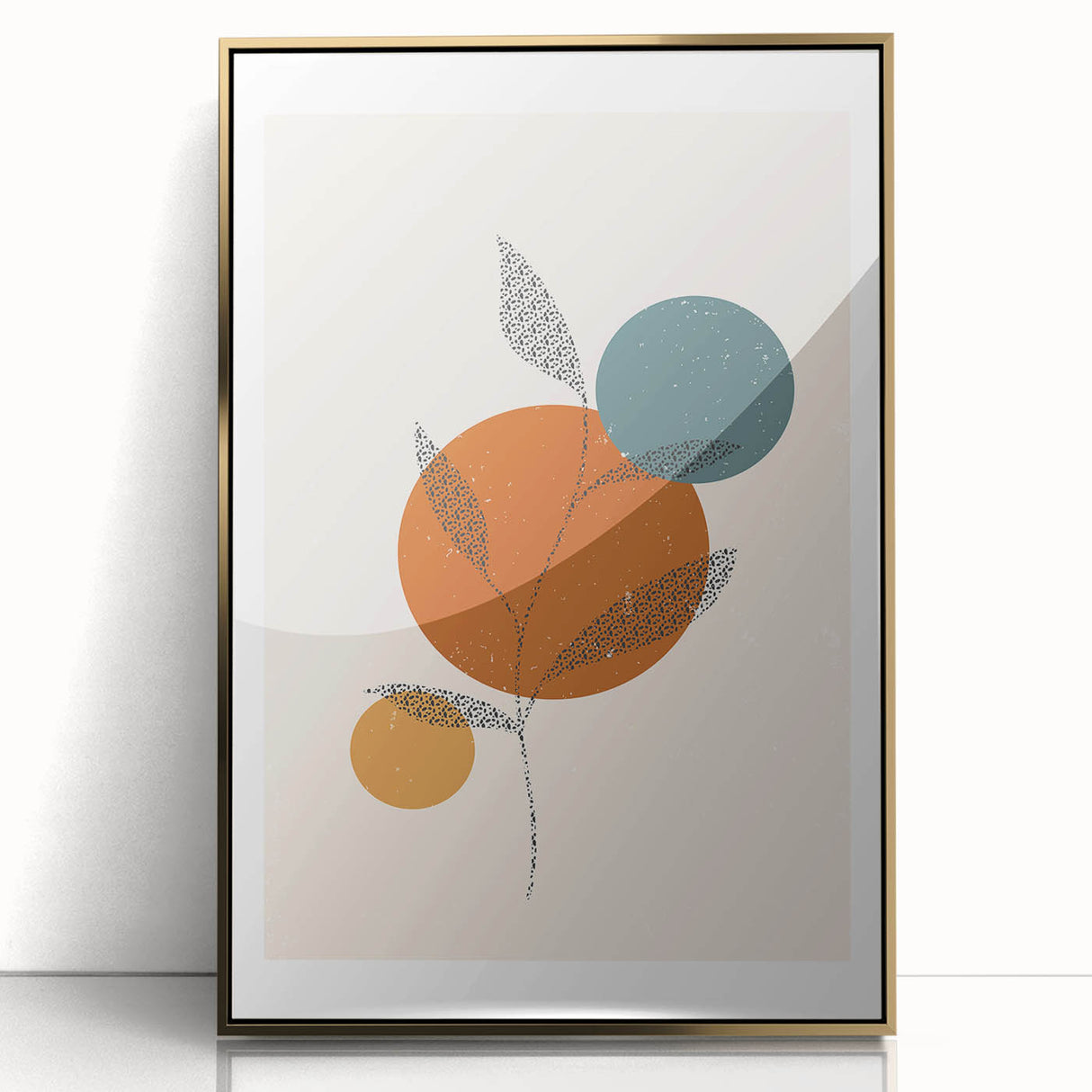 Boho Minimalist Leaf Art Print | Earthy Orange and Teal Circle Design