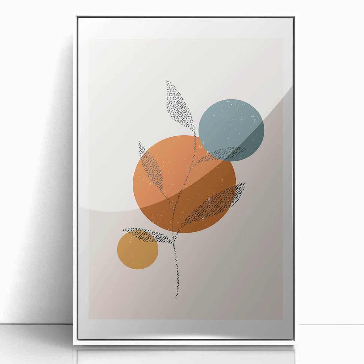 Boho Minimalist Leaf Art Print | Earthy Orange and Teal Circle Design