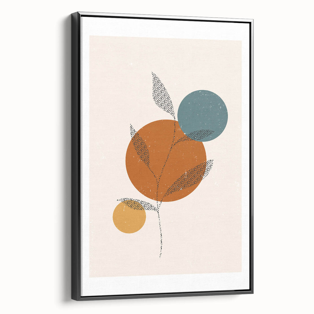 Boho Minimalist Leaf Art Print | Earthy Orange and Teal Circle Design