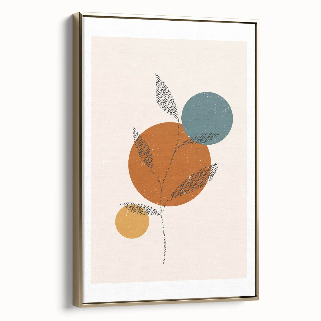 Boho Minimalist Leaf Art Print | Earthy Orange and Teal Circle Design