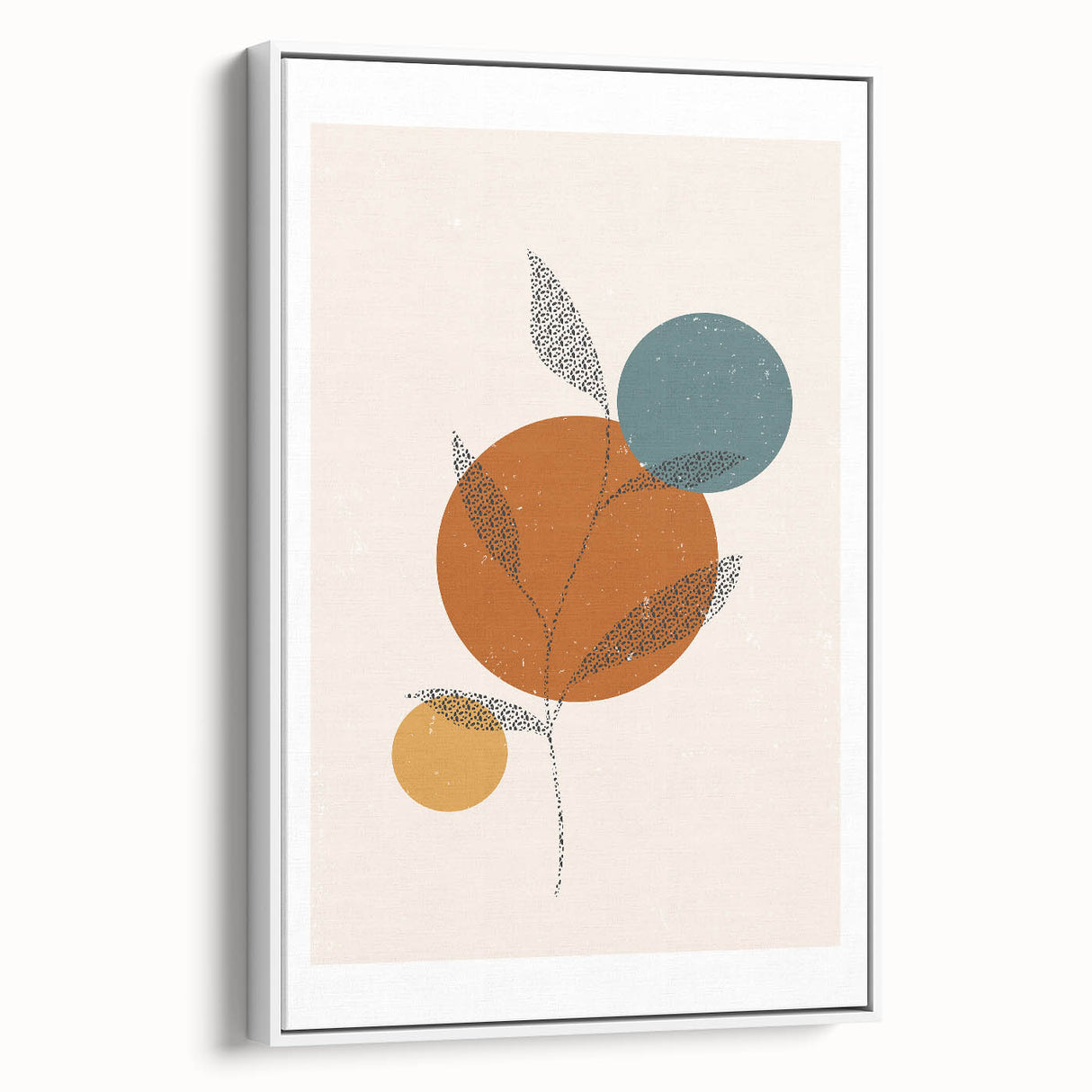 Boho Minimalist Leaf Art Print | Earthy Orange and Teal Circle Design