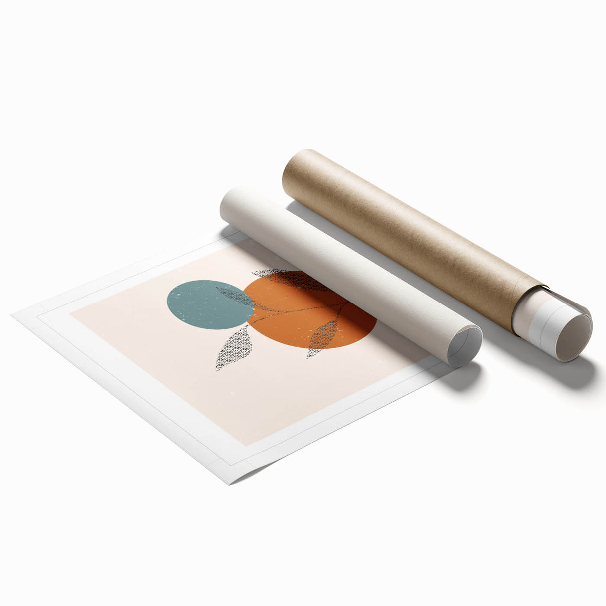 Boho Minimalist Leaf Art Print | Earthy Orange and Teal Circle Design