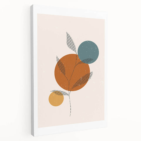 Boho Minimalist Leaf Art Print | Earthy Orange and Teal Circle Design