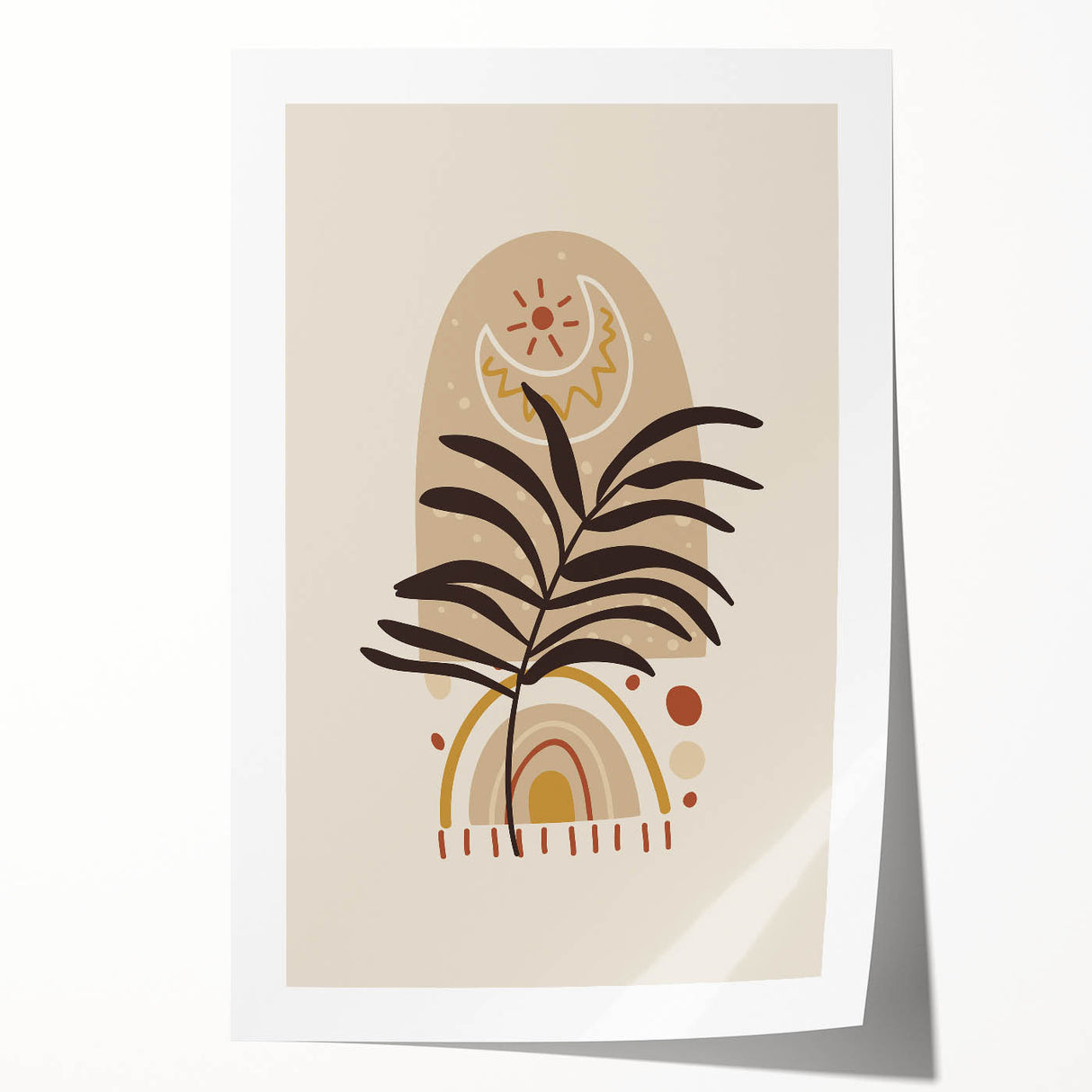 Bohemian Wall Art | Eclectic Sun and Plant Print | Boho Chic Decor