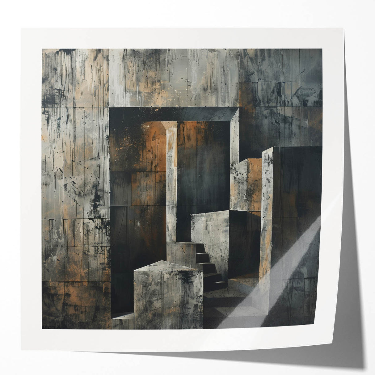 Brutalist Wall Art | Abstract Concrete Staircase | Industrial Canvas Print