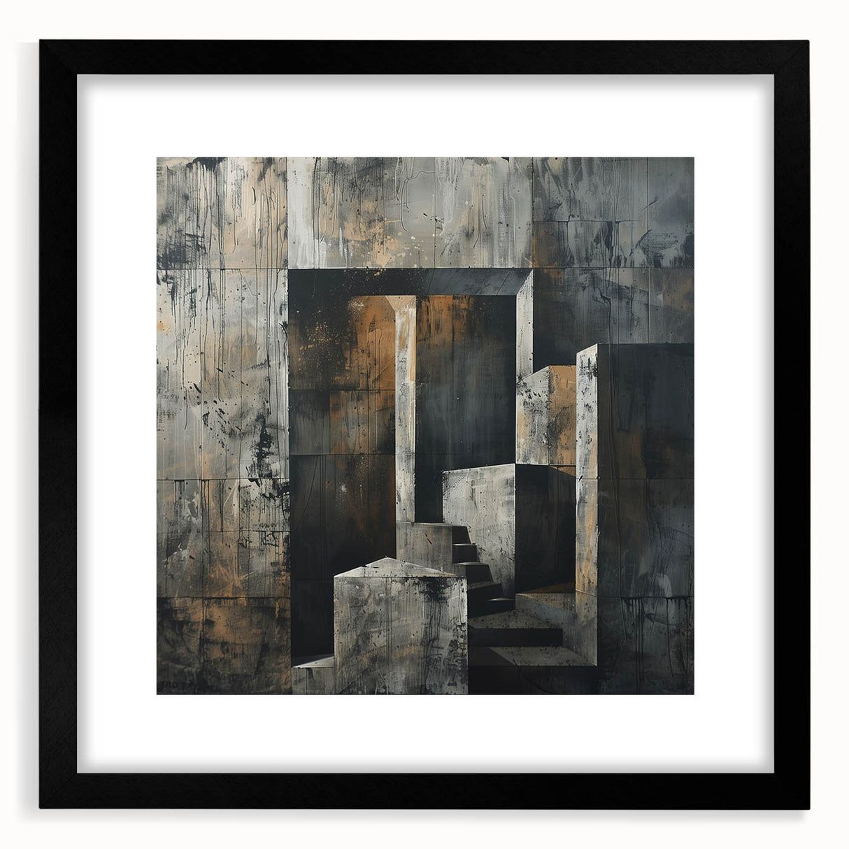 Brutalist Wall Art | Abstract Concrete Staircase | Industrial Canvas Print
