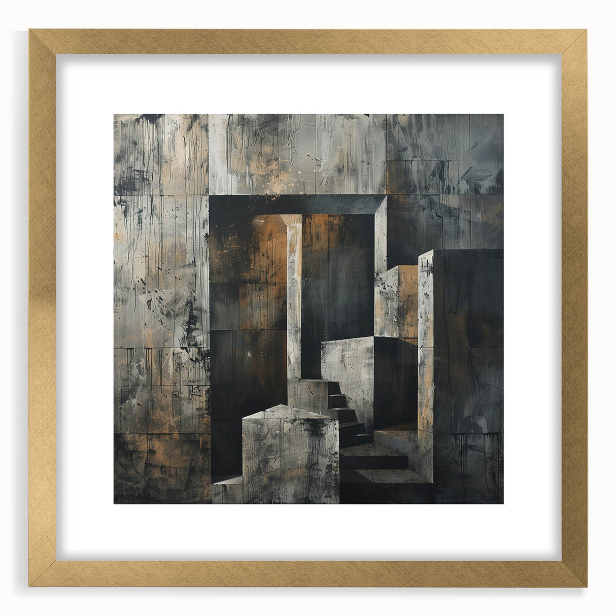 Brutalist Wall Art | Abstract Concrete Staircase | Industrial Canvas Print