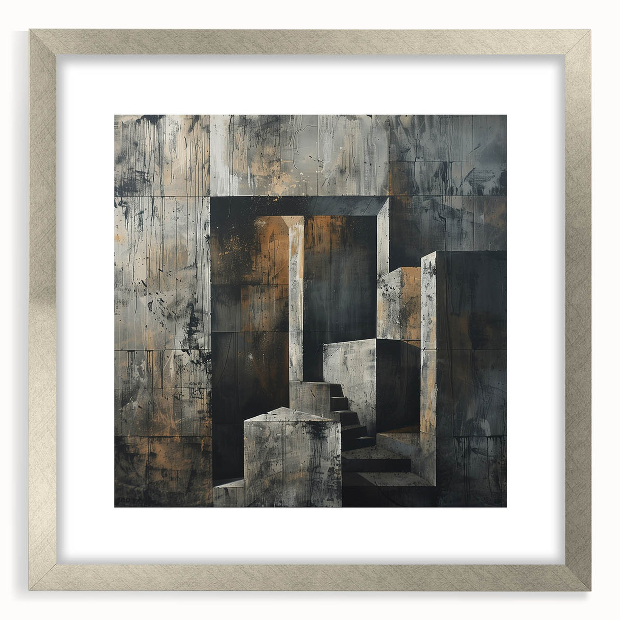 Brutalist Wall Art | Abstract Concrete Staircase | Industrial Canvas Print