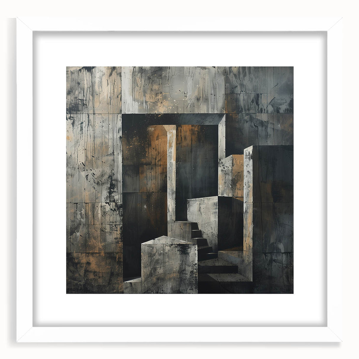 Brutalist Wall Art | Abstract Concrete Staircase | Industrial Canvas Print