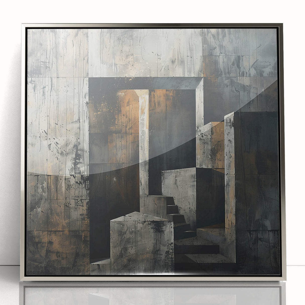 Brutalist Wall Art | Abstract Concrete Staircase | Industrial Canvas Print