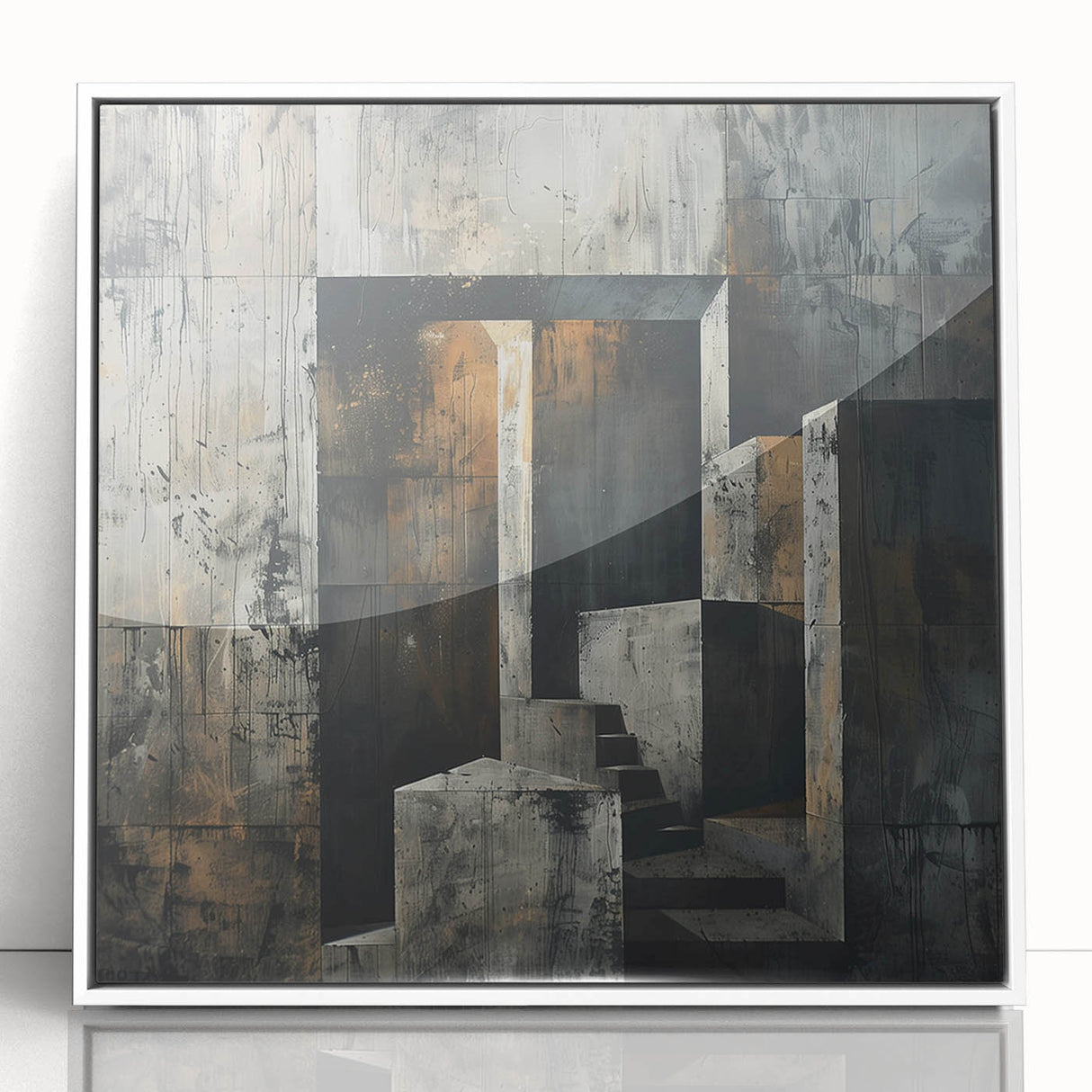 Brutalist Wall Art | Abstract Concrete Staircase | Industrial Canvas Print