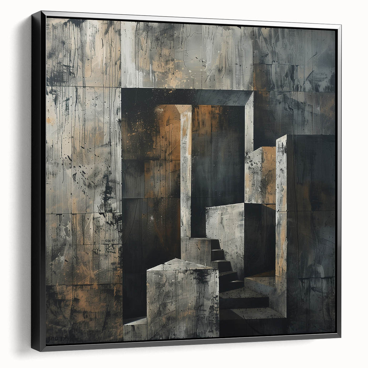 Brutalist Wall Art | Abstract Concrete Staircase | Industrial Canvas Print
