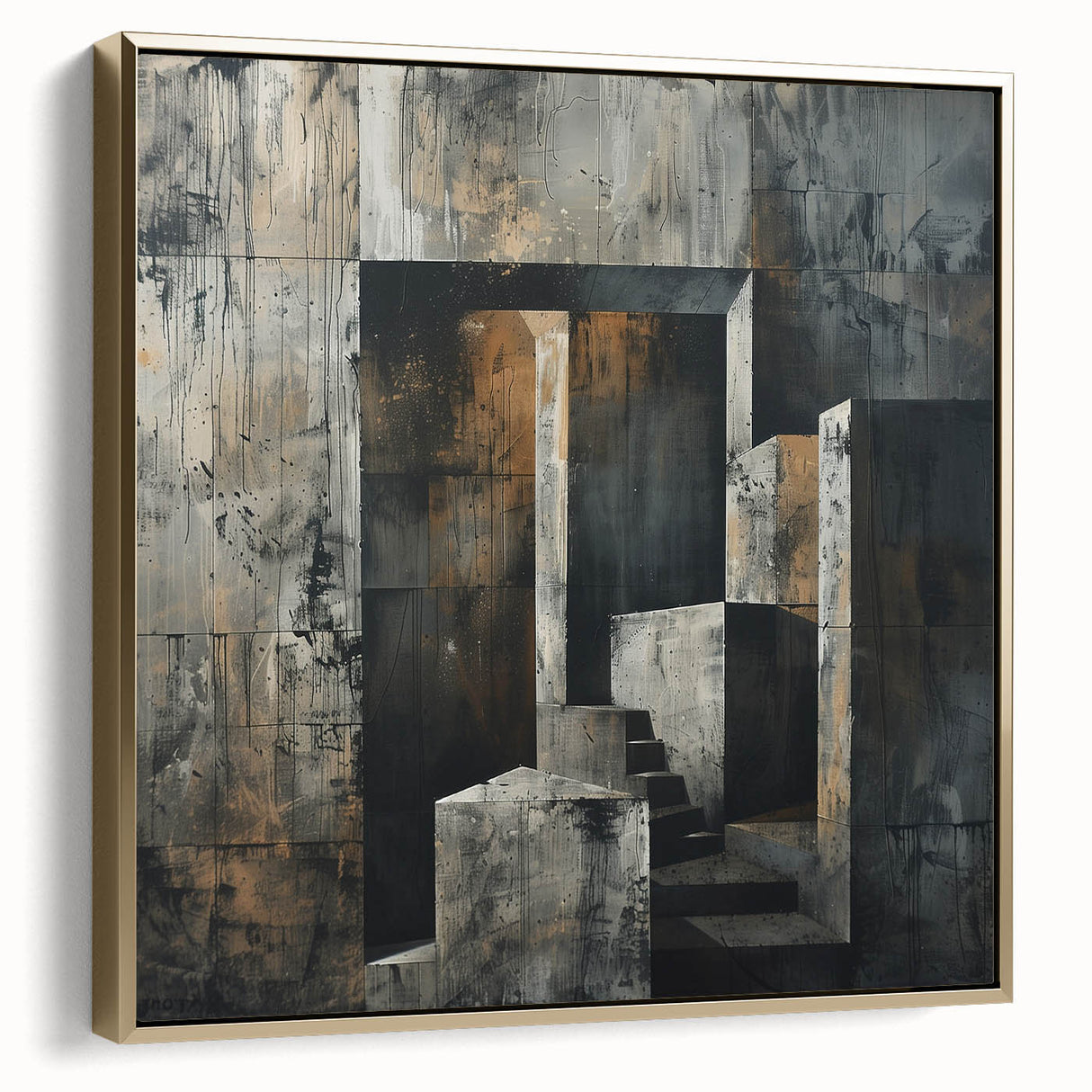 Brutalist Wall Art | Abstract Concrete Staircase | Industrial Canvas Print